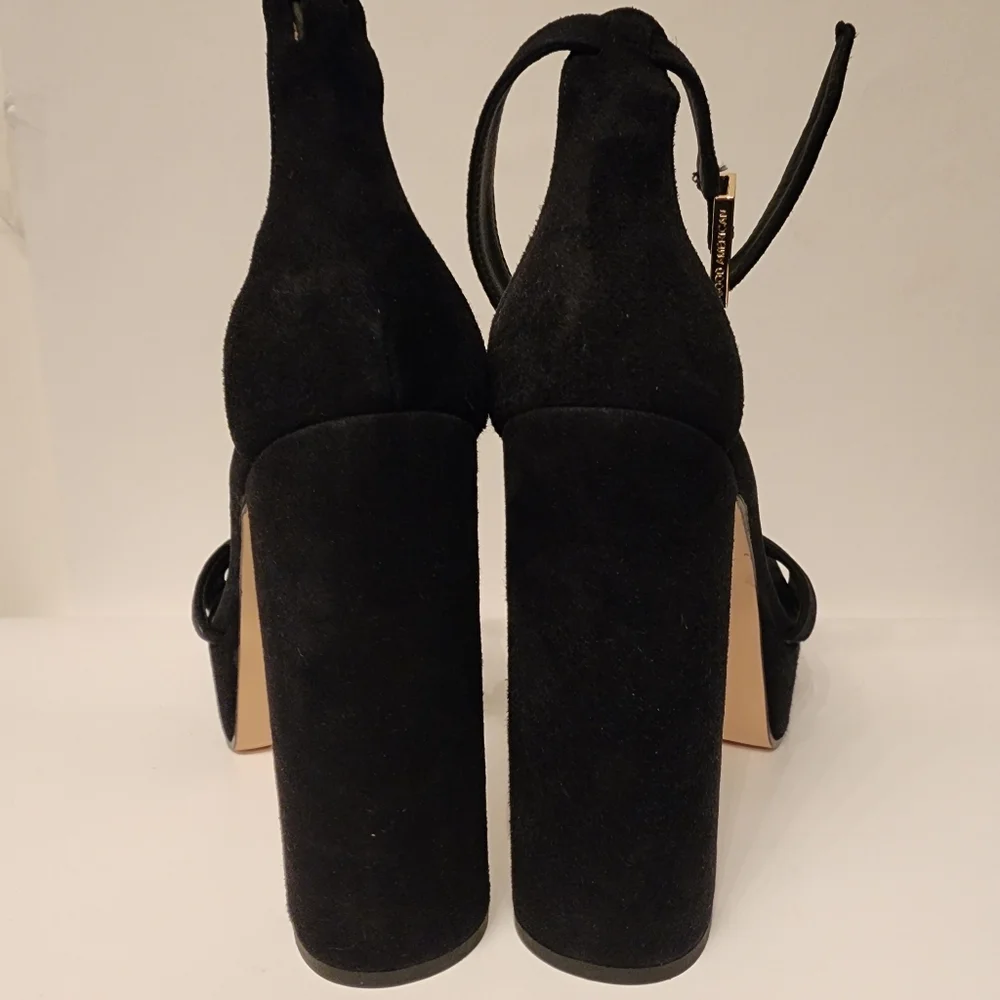 Good American Suede Platform Heels Ankle Strap Black Size 11 (Missing 1 Strap)